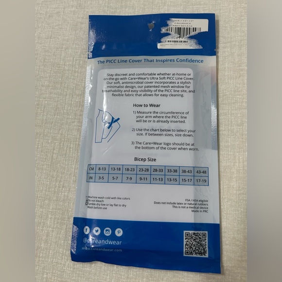Care wear ultra-soft Antimicrobial PICC Line Cover. Fits 15”-17” Bicep, Unisex - Picture 3 of 7
